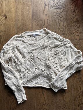 Carly Jean Los Angeles Cream Textured Crewneck Sweater